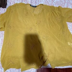 Yellow Embroidered Women's Top